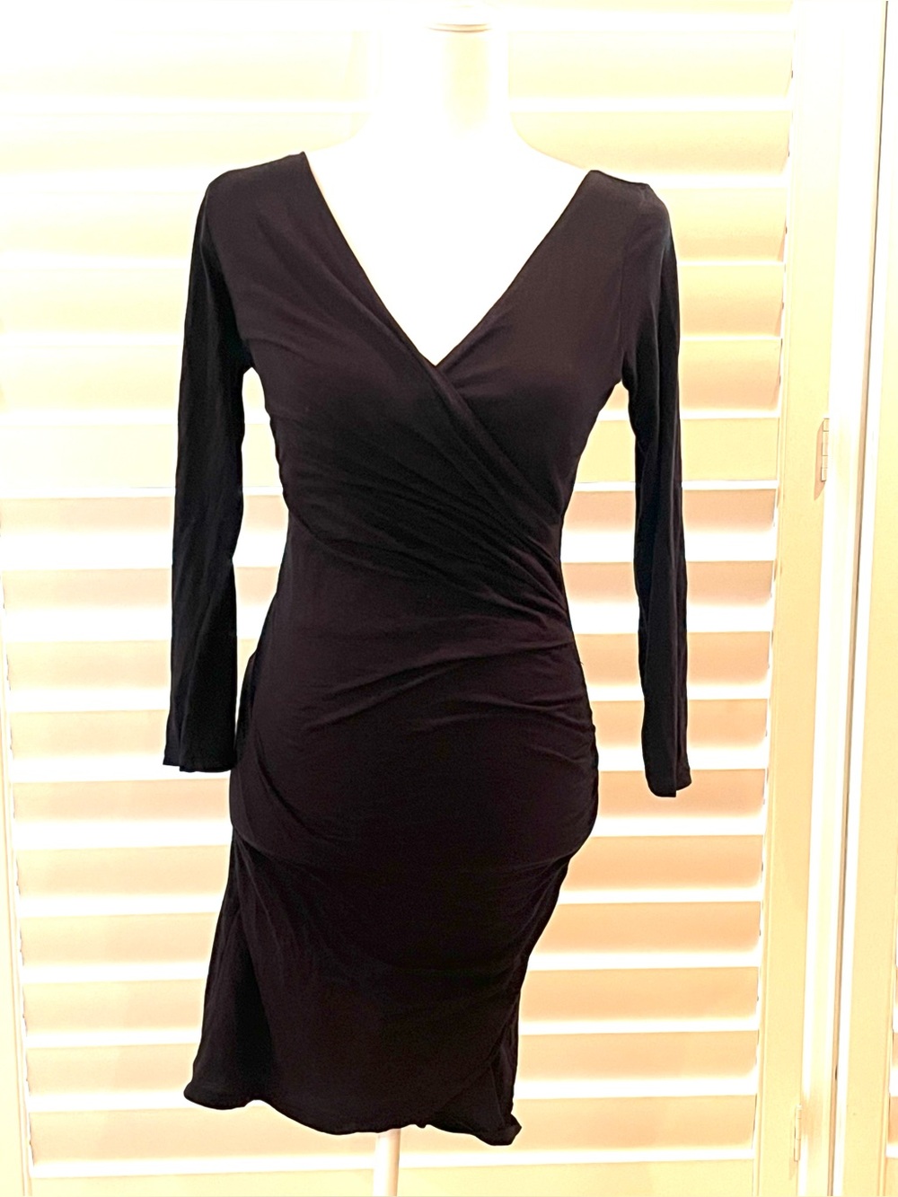 Velvet black ruched dress S